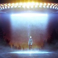 Disco volante alieno Carta da parati panoramica